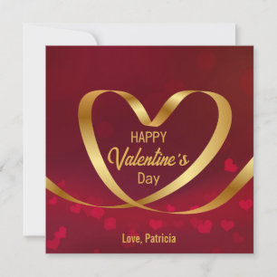 Cartes Pour Fêtes Annuelles Ruban Heureuse Sainte-Valentin Red Heart Gold