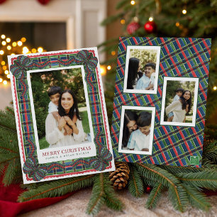 Cartes Pour Fêtes Annuelles Ruban Photo Tartan à Carreaux Classique Aquarelle