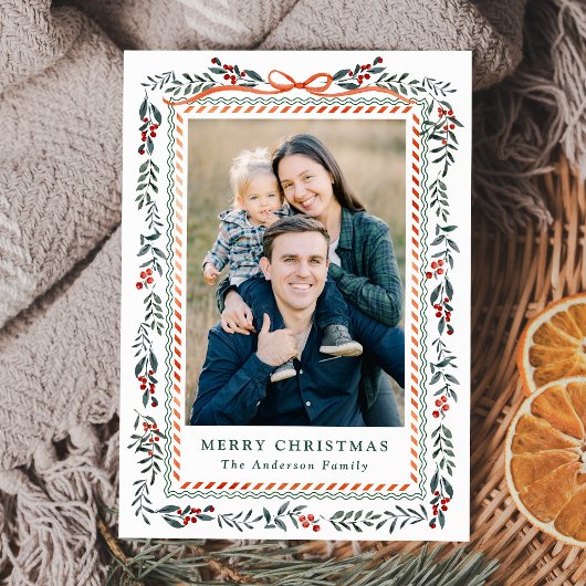 Cartes Pour Fêtes Annuelles Ruban rouge blanc et verdure 2 Photo