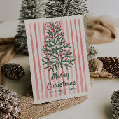 Cartes Pour Fêtes Annuelles Ruban rouge vert rétro Arbre Noël non photo