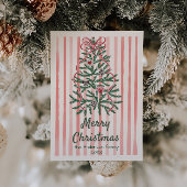 Cartes Pour Fêtes Annuelles Ruban rouge vert rétro Arbre Noël non photo