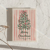 Cartes Pour Fêtes Annuelles Ruban rouge vert rétro Arbre Noël non photo