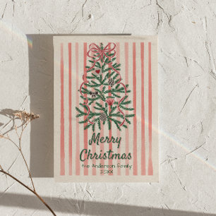 Cartes Pour Fêtes Annuelles Ruban rouge vert rétro Arbre Noël non photo