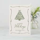 Cartes Pour Fêtes Annuelles Ruban vert arbre de Noël à main (Debout devant)