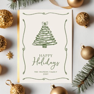 Cartes Pour Fêtes Annuelles Ruban vert arbre de Noël à main