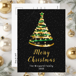 Cartes Pour Fêtes Annuelles Ruban vert et or Arbre de Noël Joyeux Noël