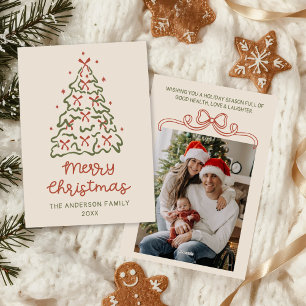 Cartes Pour Fêtes Annuelles Rubans Arbre Photo Noël Dessinés à la Main Vintage