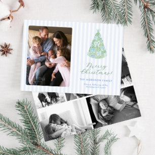 Cartes Pour Fêtes Annuelles Rubans Bleus Fantaisistes Sur La Photo De L'arbre