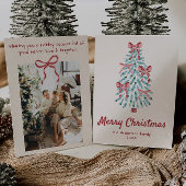 Cartes Pour Fêtes Annuelles Rubans de Noël Retro Rose Rouge Main Tirée Arbre