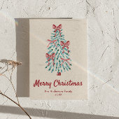 Cartes Pour Fêtes Annuelles Rubans de Noël Retro Rose Rouge Main Tirée Arbre