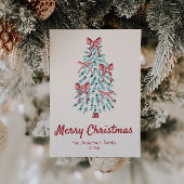 Cartes Pour Fêtes Annuelles Rubans de Noël Retro Rose Rouge Main Tirée Arbre