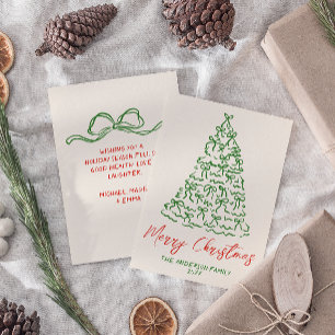 Cartes Pour Fêtes Annuelles Rubans Retro Vintages tirés à la main Arbre Noël