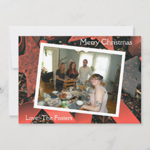 Cartes Pour Fêtes Annuelles Rubans rouges et étoiles en bois Photo de Noël cou