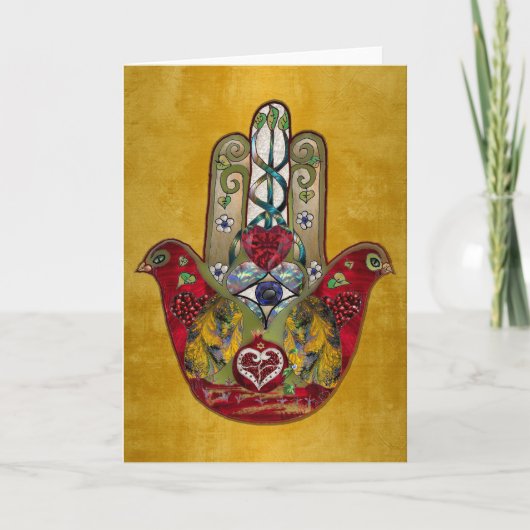 Cartes Pour Fêtes Annuelles Ruby Pomegranate Heart Red Bird Hamsa (Devant)