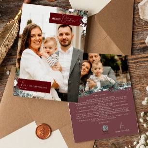 Cartes Pour Fêtes Annuelles Ruby Red Greenery Vintage Noël Photo de famille