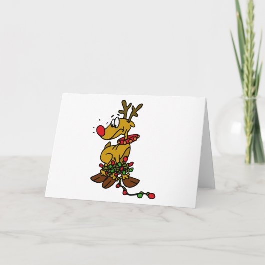 Cartes Pour Fêtes Annuelles Rudolph a embrouillé dans les lumières (Devant)