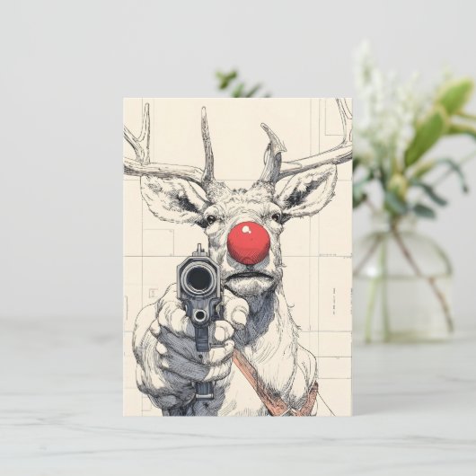 Cartes Pour Fêtes Annuelles Rudolph has a Gun Funny Adult Christmas Cards (Debout devant)