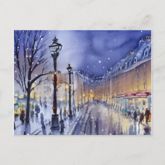 Cartes Pour Fêtes Annuelles Rue à la tombée de la nuit en hiver