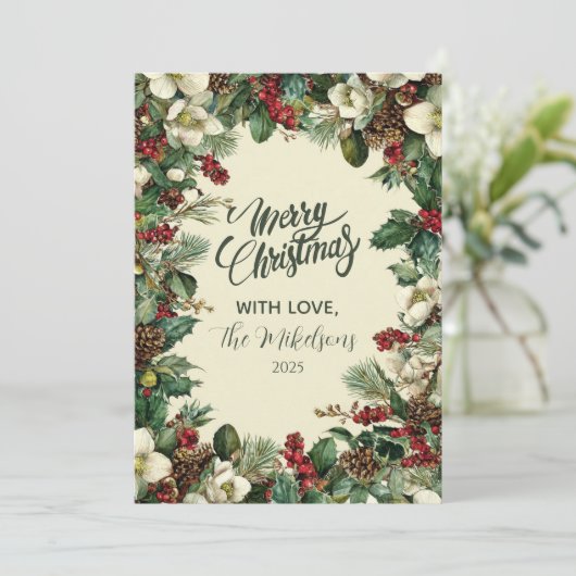 Cartes Pour Fêtes Annuelles Russe À feuillage persistant Berry Noël (Debout devant)