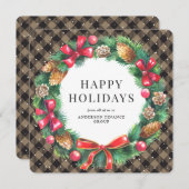 Cartes Pour Fêtes Annuelles Russe Buffalo Plaid Wreath Entreprise (Devant / Derrière)