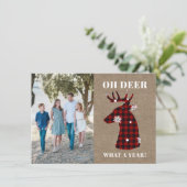 Cartes Pour Fêtes Annuelles Russe Burlap Plaid Snowflake Oh Deer Photo (Debout devant)
