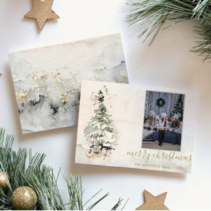 Cartes Pour Fêtes Annuelles Russe Joyeux Arbre de Noël aquarelle photo