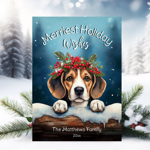 Cartes Pour Fêtes Annuelles Russe neige Merriest Noël Voeux Chien Beagle