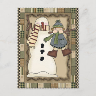 Cartes Pour Fêtes Annuelles Russe Pays Snowman Holly Berries Open House