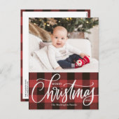 Cartes Pour Fêtes Annuelles Russe Rouge Plaid Joyeux Noël Photo (Devant / Derrière)