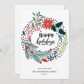 Cartes Pour Fêtes Annuelles Russe Vert Rouge Poinséttia Floral Wreath Simple (Devant / Derrière)