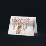 Cartes Pour Fêtes Annuelles Russe Vintage Snowman Chien Woodland hiver<br><div class="desc">Cette belle carte de vacances présente un adorable chiot en peluche, habillé d'un casquette et d'une écharpe rouges, à côté d'un minuscule bonhomme de neige dans une forêt paisible et enneigée. Avec des textures douces d'aquarelle et un esprit ludique, c'est le moyen parfait de répandre la joie aux amoureux de...</div>