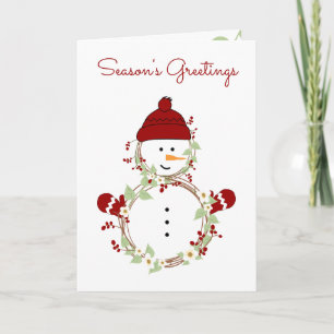 Cartes Pour Fêtes Annuelles Russe Wreath Snowman avec Casquette rouge et Mitte