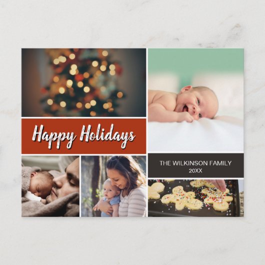 Cartes Pour Fêtes Annuelles Rust Orange Happy Holidays Photo Collage Noël (Devant)