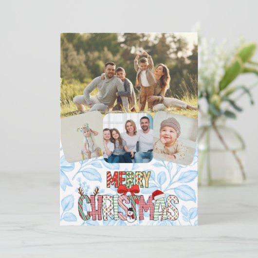 Cartes Pour Fêtes Annuelles Rustic 4 Photo Merry Christmas Holiday Card (Debout devant)
