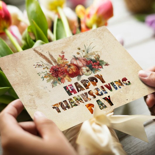 Cartes Pour Fêtes Annuelles Rustic Automne Citrouille et Bon thanksgiving Feui