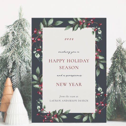 Cartes Pour Fêtes Annuelles Rustic Berry Branch Business Holiday Card