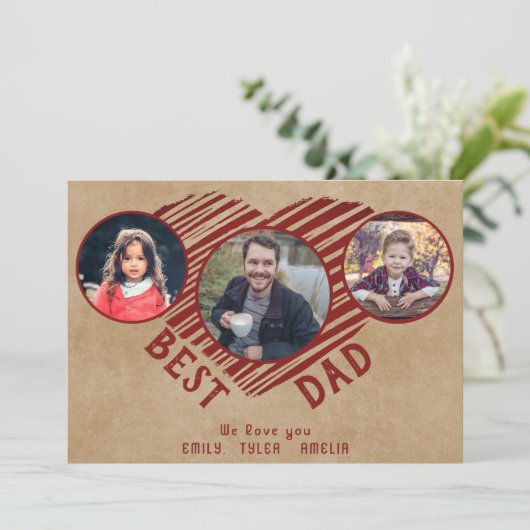 Cartes Pour Fêtes Annuelles Rustic Best Papa Coeur Père Jour 3 Photos (Debout devant)