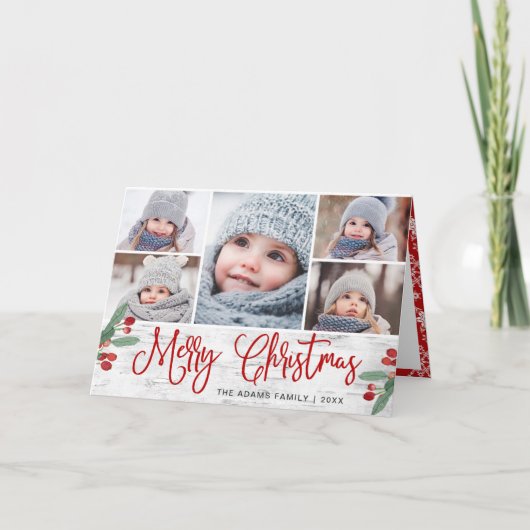 Cartes Pour Fêtes Annuelles Rustic Birch Christmas 5 PHOTOS Salutation (Devant)