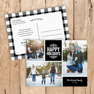 Cartes Pour Fêtes Annuelles Rustic Black Happy Holidays 3 Photo Collage