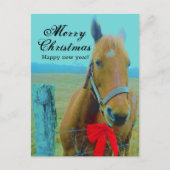 Cartes Pour Fêtes Annuelles Rustic Blue Christmas Horse Red Bow (Devant)