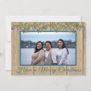 Cartes Pour Fêtes Annuelles Rustic Blue Family Photo Joyeux Noël
