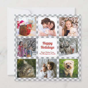 Cartes Pour Fêtes Annuelles Rustic Buffalo Plaid Family Photo Collage