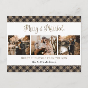 Cartes Pour Fêtes Annuelles Rustic Buffalo Plaid Marié et Joyeux Nouveaux mari