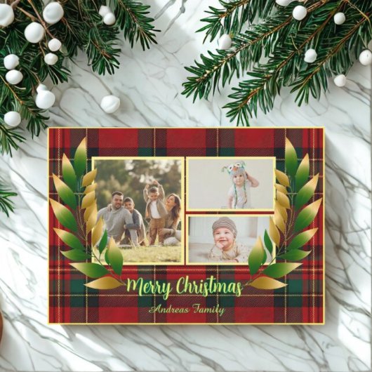 Cartes Pour Fêtes Annuelles Rustic Christmas Red Green Rustic 3 Photo