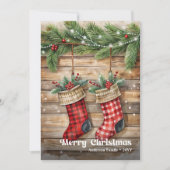 Cartes Pour Fêtes Annuelles Rustic Christmas stocking traditional pine wreath (Devant)