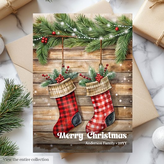 Cartes Pour Fêtes Annuelles Rustic Christmas stocking traditional pine wreath