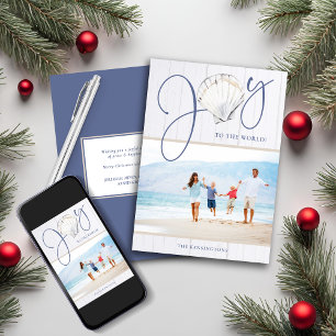 Cartes Pour Fêtes Annuelles Rustic Coastal Christmas Joie Shell Holiday Photo