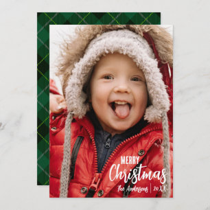 Cartes Pour Fêtes Annuelles Rustic Country Plaid Joyeux Noël Photo de famille