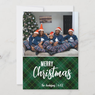 Cartes Pour Fêtes Annuelles Rustic Country Plaid Joyeux Noël Photo de famille