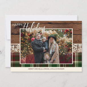 Cartes Pour Fêtes Annuelles Rustic Country Plaid Photo de famille de Noël